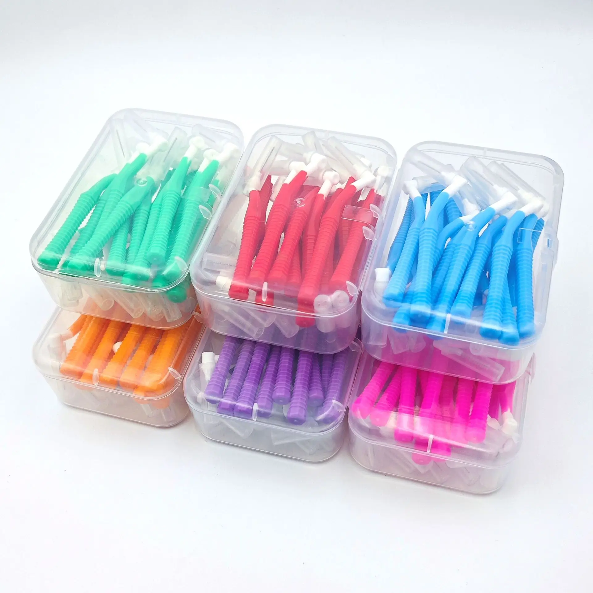 20 piezas-cepillo Interdental en forma de L para ortodoncia, herramientas de limpieza Dental, Mini cepillo suave con cubierta antipolvo