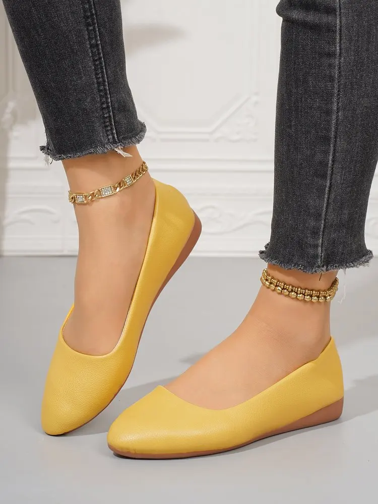 Einfarbige Ballerinas für Damen mit spitzer Zehenpartie, leicht und bequem, zum Hineinschlüpfen, für Alltag, Büro, Schule und Reisen – Detail 19