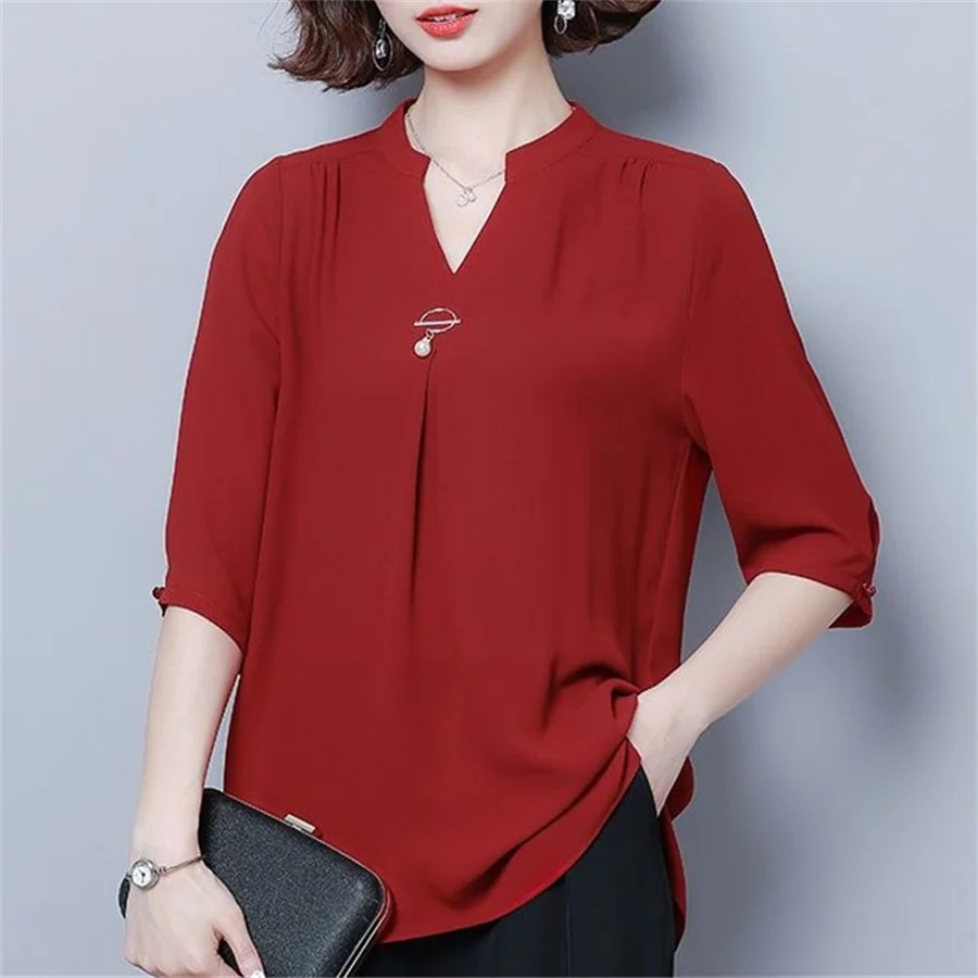 Women's Casual Loose V-Neck Blouse - alternate angle