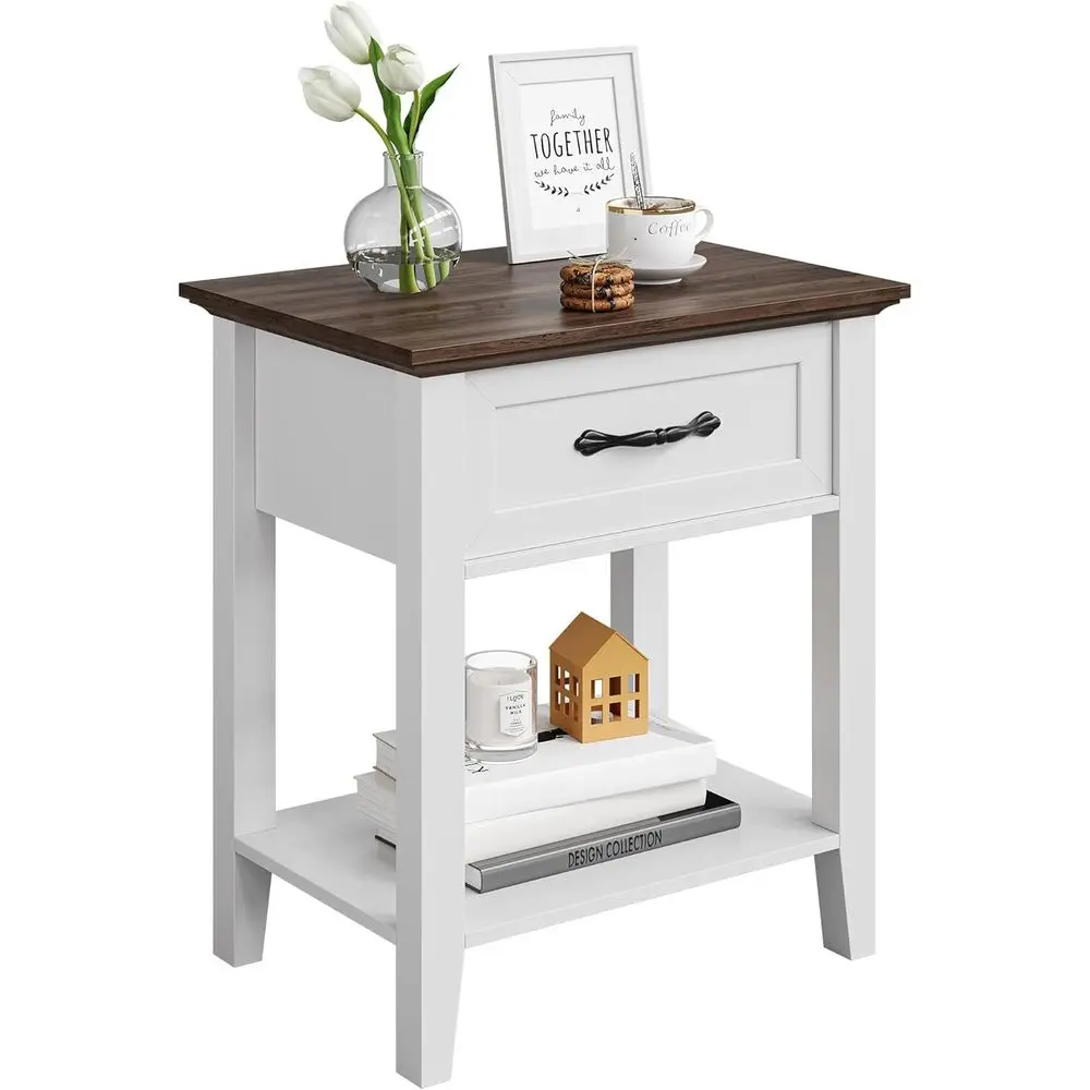 

Nightstands, End Table, Side Table, Living Room, 2 Tiers Storage Shelves, Bede Table, Study Room, Bedroom, Dorm, 1pcs-White