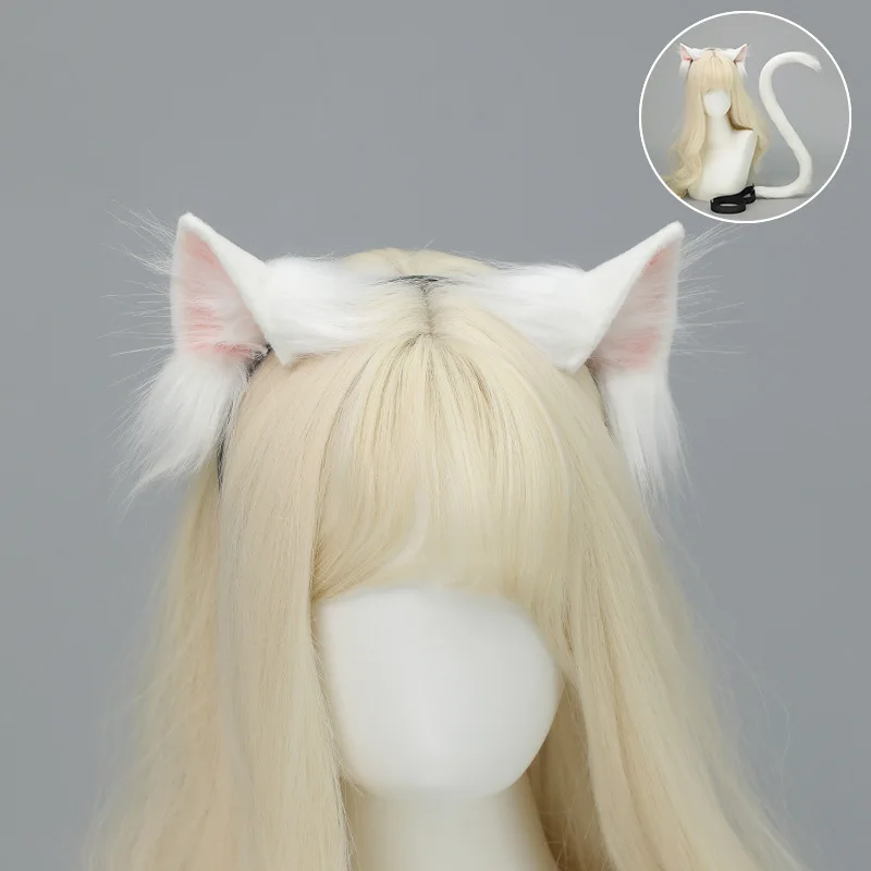 Simulation Tier Ohr Katze Stirnband Handgemachte Plüsch Cos Requisiten Comic-Con Kopfschmuck Katze Schwanz Set
