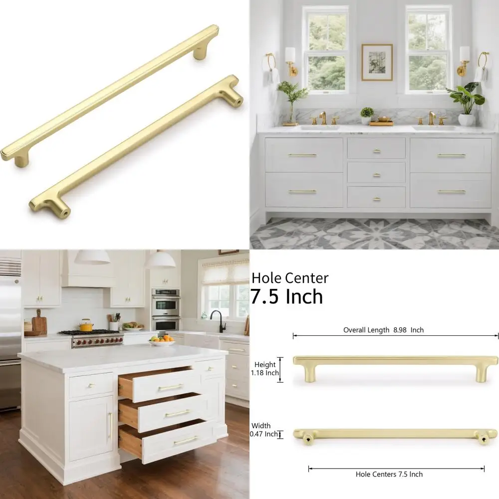 

Современные матовые золотые ручки для шкафа 7,5 дюймов — вневременные ручки для кухонного шкафа для ящиков и дверей