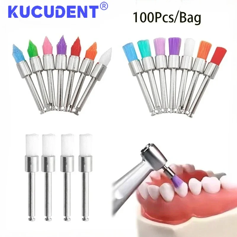 100 Pcs Professional  Dental Polishing Brushes Disposable Nylon Bristles for Contra-Angle Handpiece Colorful Dental Tools