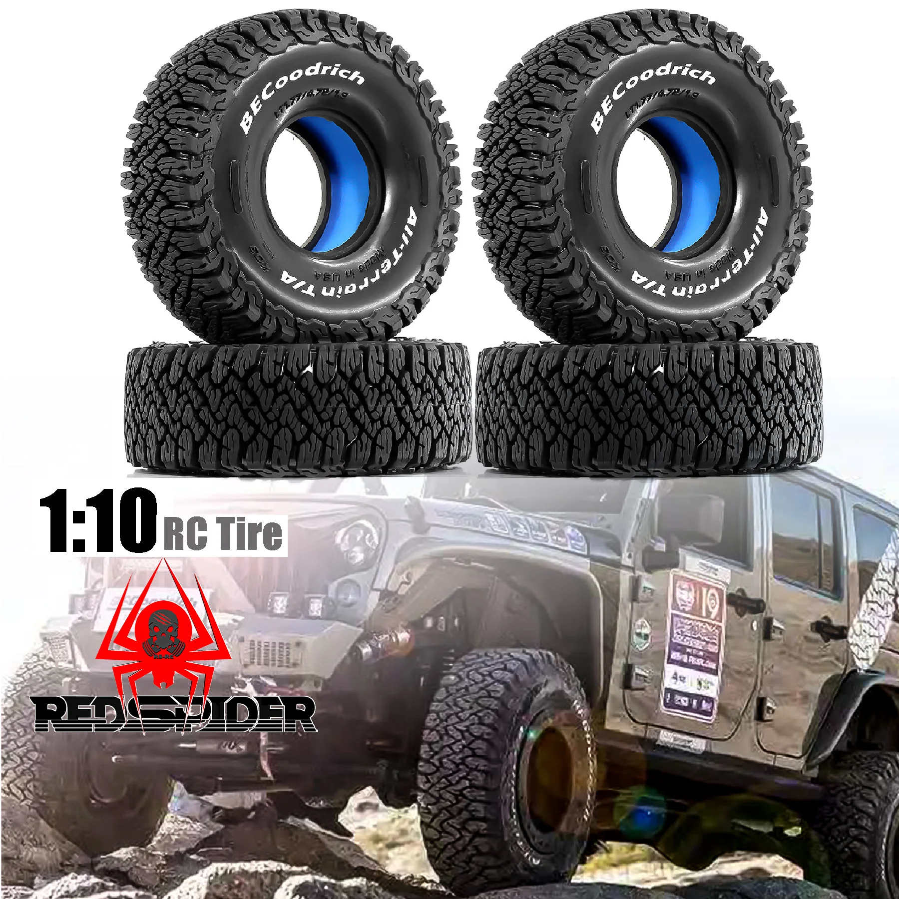 

4Pcs 1.9" RC Crawler Tires 120x44mm Butyl Rubber Mud Terrain Tires for Axial SCX10/Pro Capra Traxxas TRX4 Yikong, Off-Road Grip