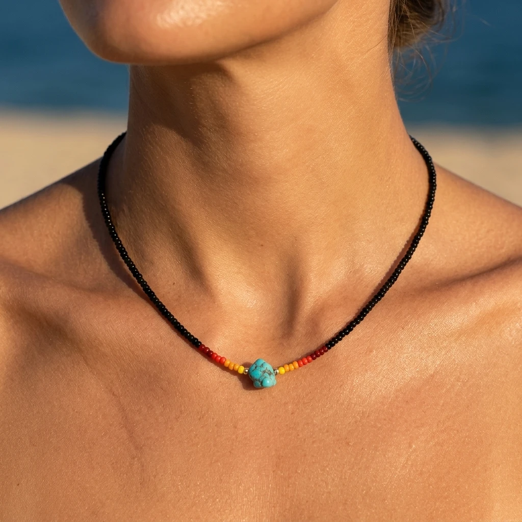 

1PCS Bohemian Style Natural Semi-Precious Glass Beads Necklace Jewelry Suitable for Ladies Wear Ideal Festival Gift