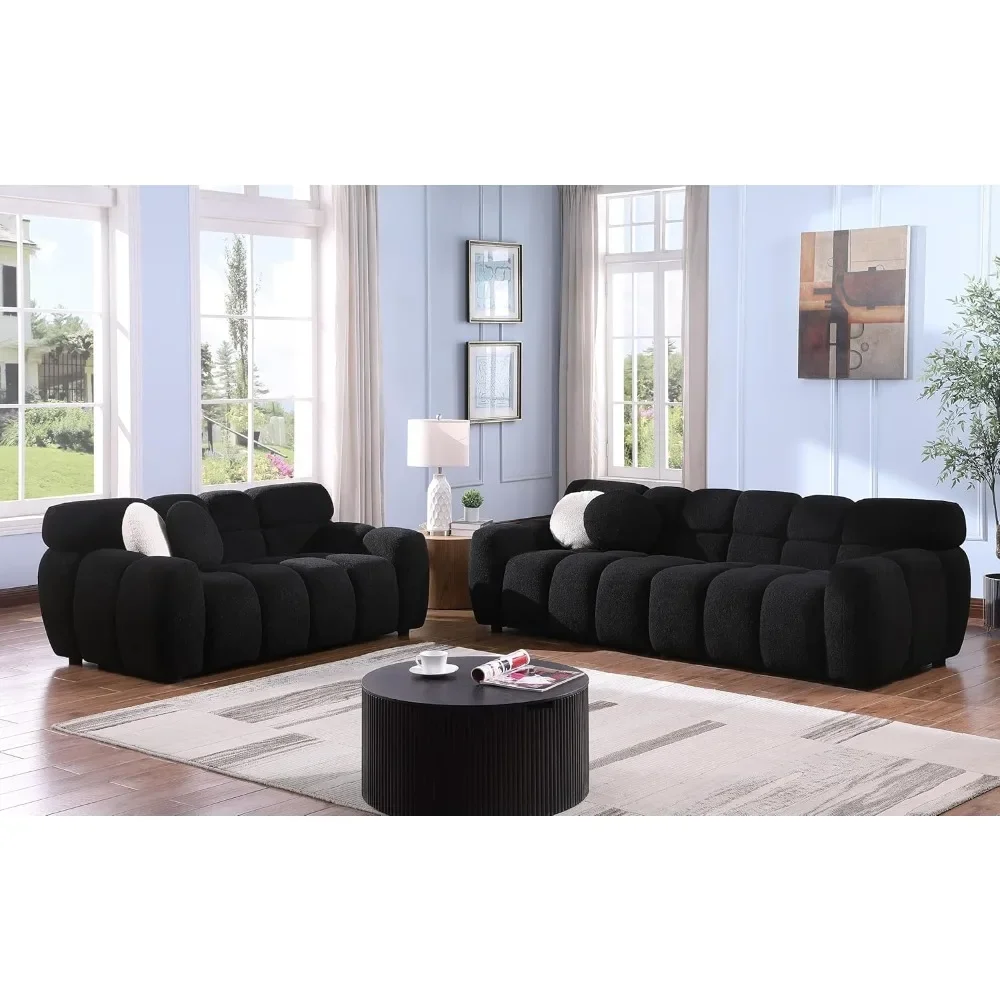 

2 Piece Boucle Sofa Couch Set, Comfy Upholstered Sherpa Deep Seat Cloud Couch and Loveseat, Modern Tufted 3 Seater and 2 Seater