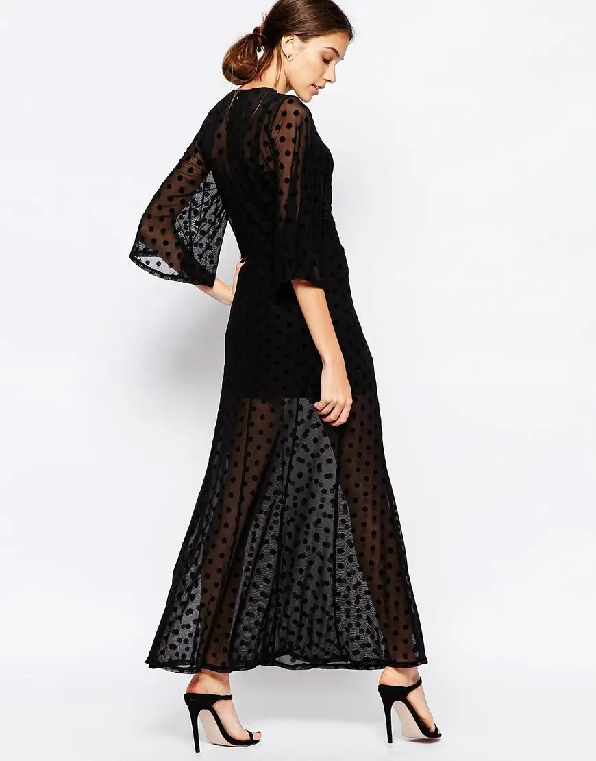 

Slimming Effect Polka Dot Me Svel Two-Piece Long Dr Sexy Evening Gown plus Size Illusory Thin Dr for Women