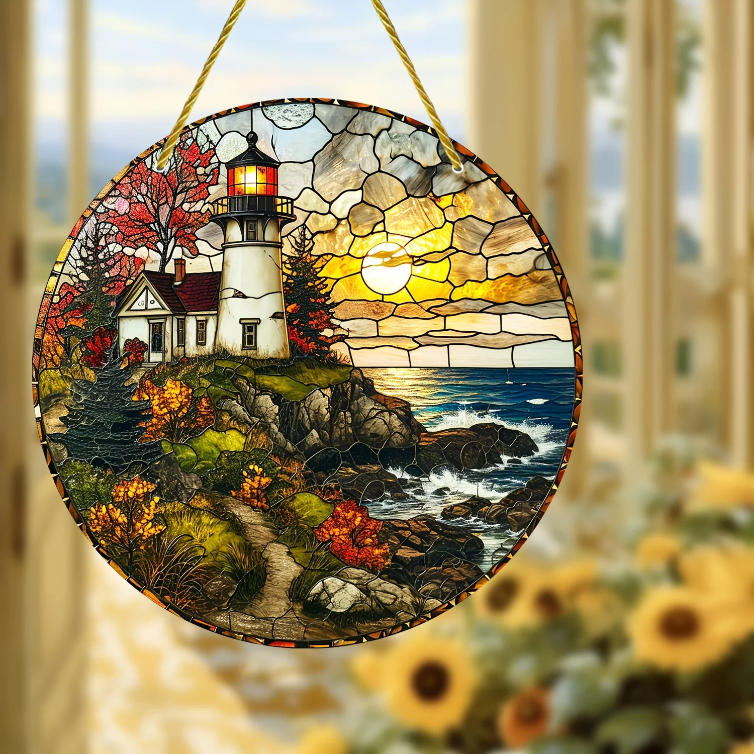 3D Surreal Lighthouse/Island Art Stained Window Hanging,Sun Catcher,Sunshade,Garden, Yard, House, Home, Door Welcome