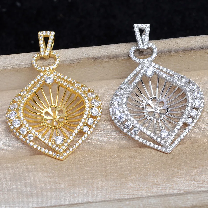 Wholesale 925 Sterling Silver Pendant Mounts Base Findings Settings Mountings Jewelry Fittings for 12-17mm Pearls 3pcs/lot