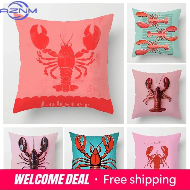 Home Decor Colorful Lobster Patterns Pillow Covers Pattern Cushion Cover Suitable for Sofa Bedroom Car Pillow Cover