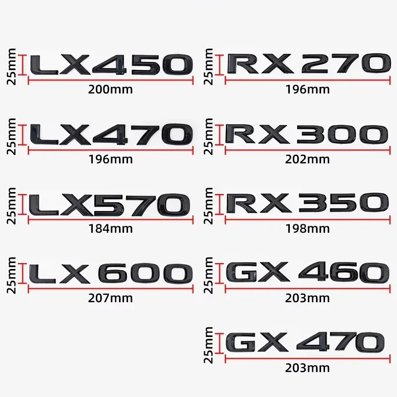 Car 3D ABS Logo For Lexus GX470 LX570 LX600 RX350 RX300 Emblem Number Letters Sticker Car Trunk Badge Adhesive Decal Accessories