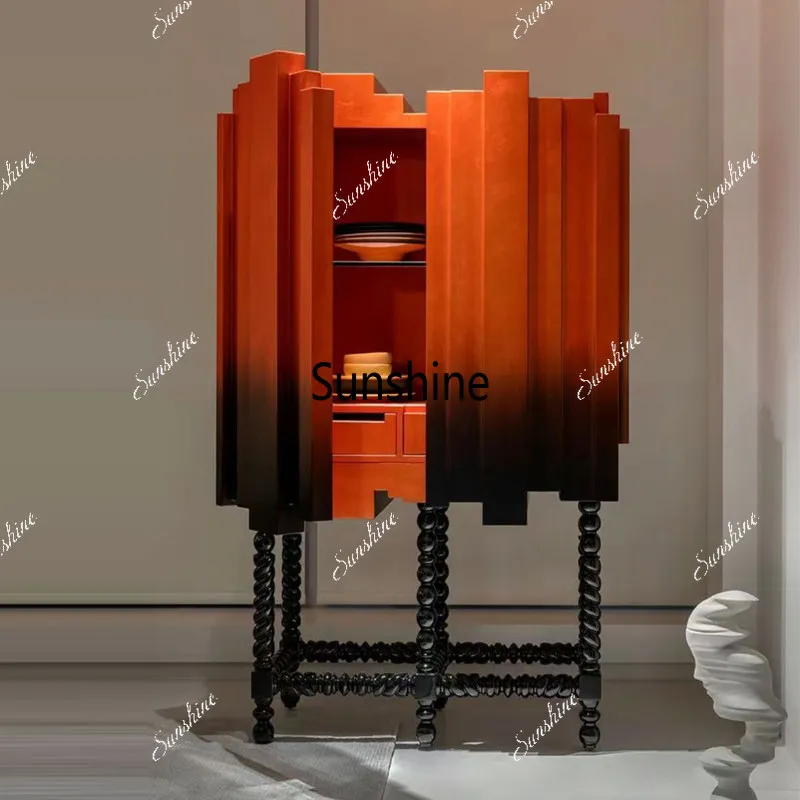 

Medieval art solid wood side cabinet gradual change hand painted high-end home locker