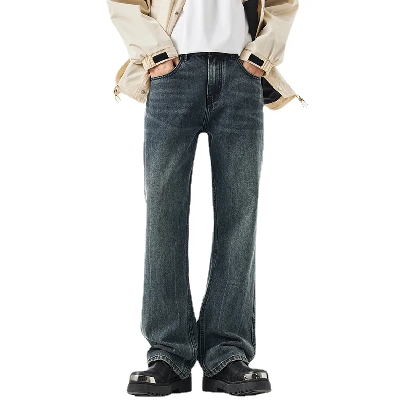 

European and American style high street retro loose fitting jeans men's autumn and winter wide leg flared pants men jeans