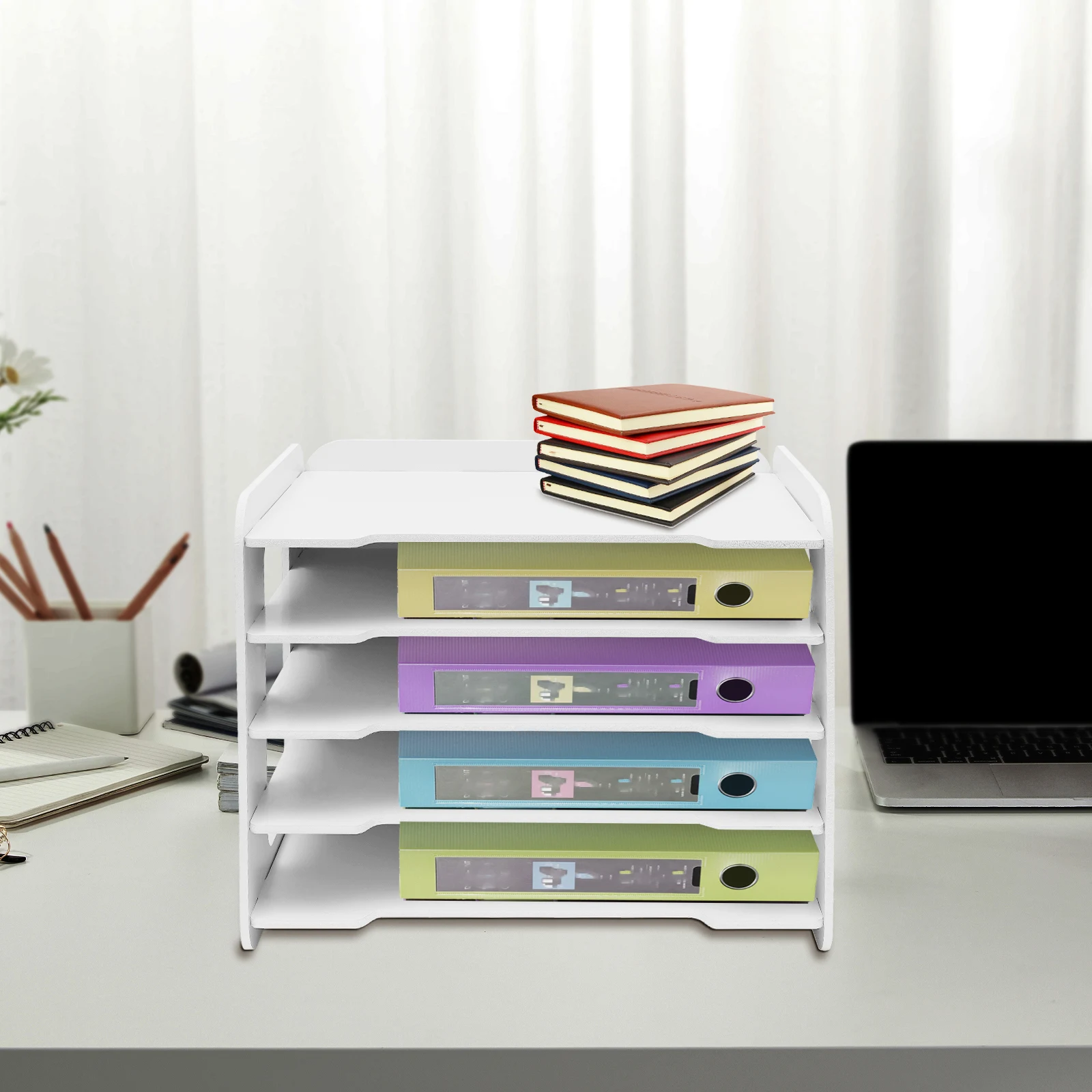 5-Tier Stackable Letter Tray Offices Desk Paper Document Organizer PVC Desktop Files Storage Tray Books Calculators Pens Holder