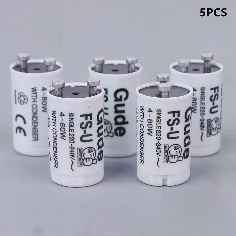 5pcs/set Single 220V-250V 4-80W Fluorescent Lamp Starter FS-U S2 TL Starter Tube Fuse Starters CE Rohs