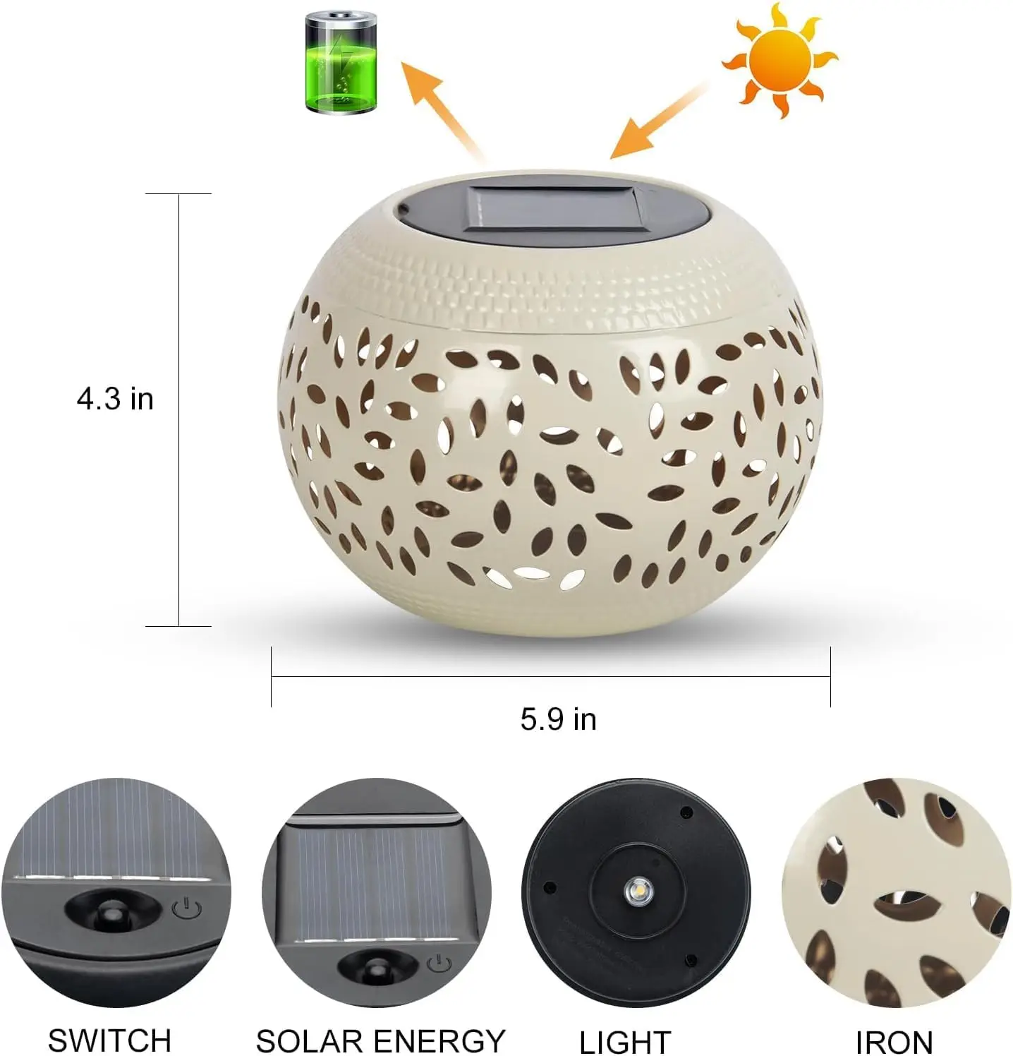 Solar Table Lanterns Outdoor Waterproof - LED Lamp White Metal Table Lights -Solar Powered Decorative Lantern for Desk Patio