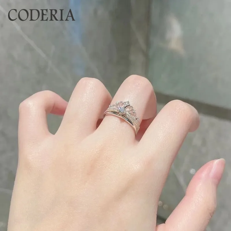 مكدسة تاج مويسانيتي خواتم الماس النساء فضة طبقة مزدوجة اثنين في واحد مزيج الذهب الوردي 0.3CT مويسانيتي الدائري