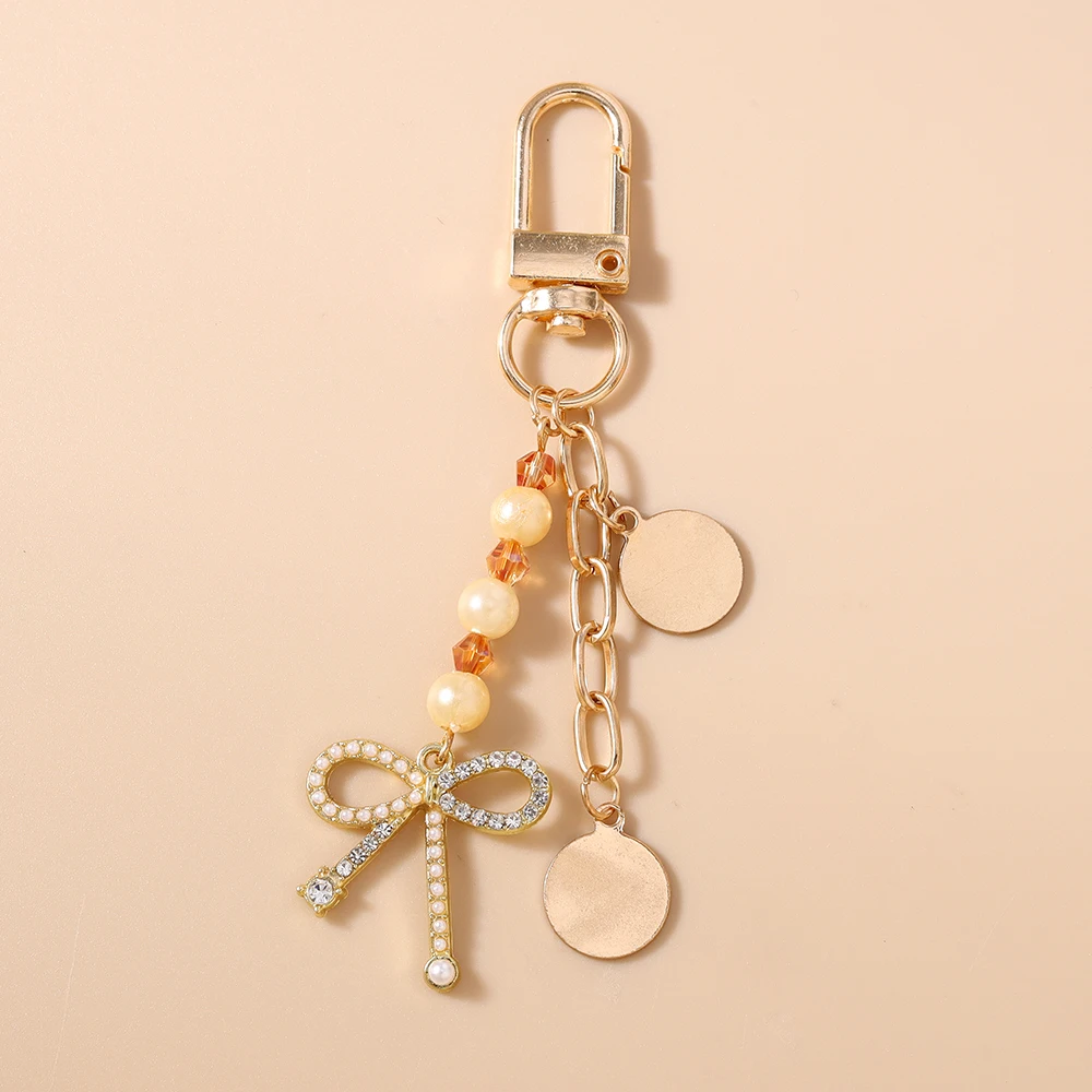 Aihua Niedlicher Y2K Metall-Schleifenherz-Schlüsselanhänger mit Perle für Damen und Mädchen, Handtaschenanhänger, DIY Handgemachter Schmuckzubehör – Detail 10