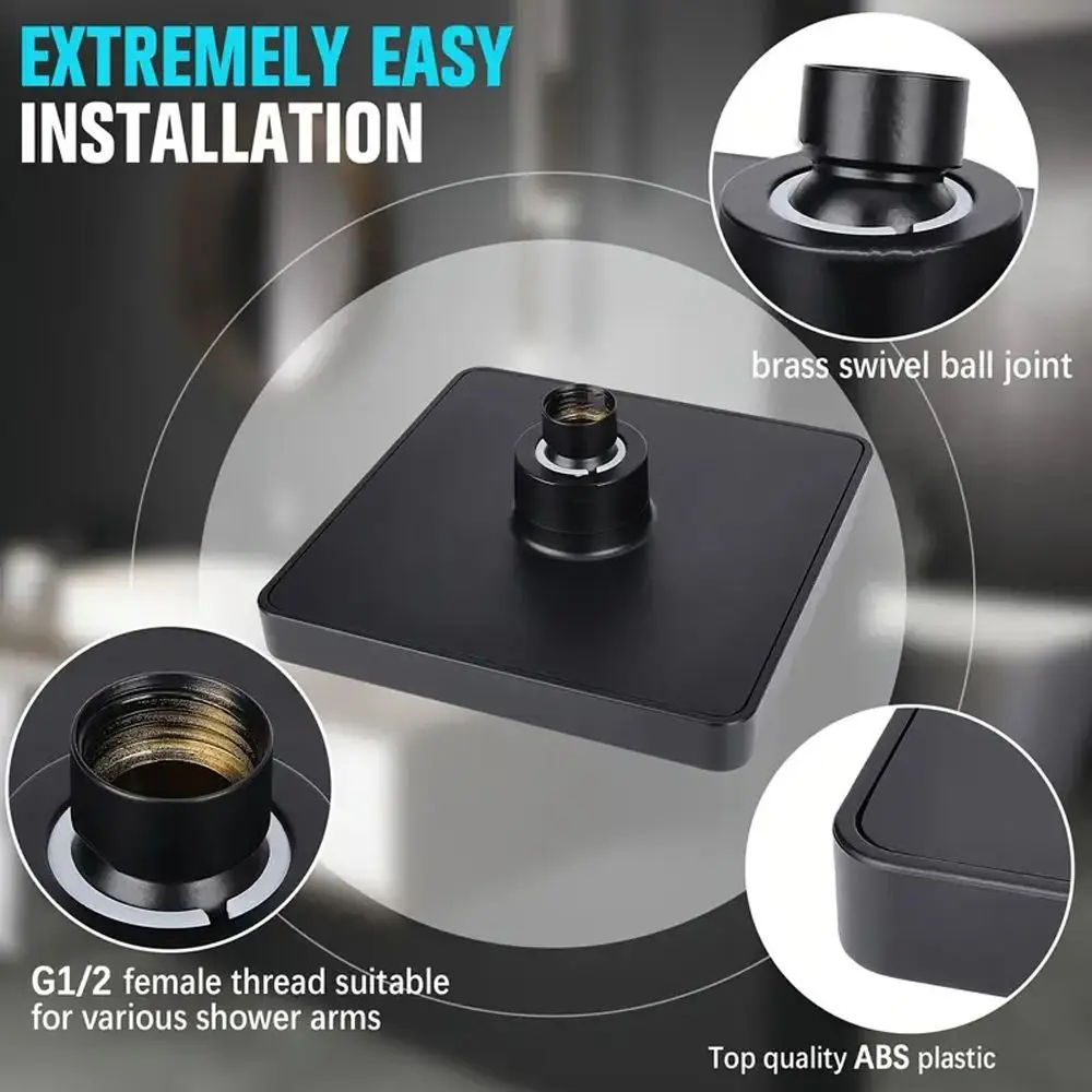 

Easy Install Water Saving Rain Shower Head Adjustable High Pressure Shower Head Square High Flow Bathroom Shower Head SPA