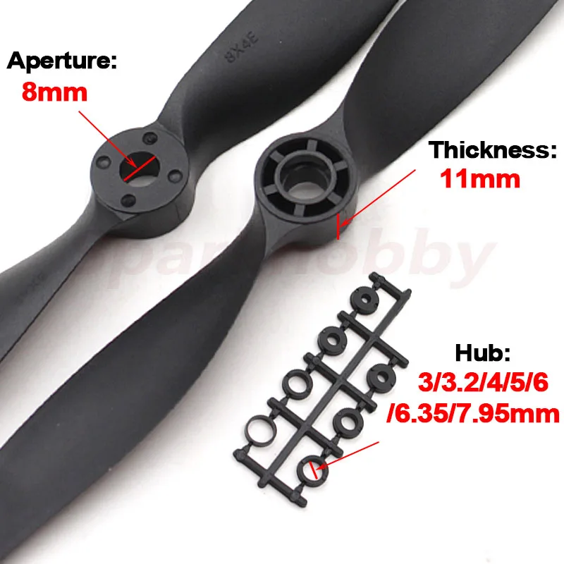 5PCS KMP 6x4E 9x6E 8x6E 12x6E 14x7E Nylon 2-klinge Schwarz Propeller Requisiten Hub Gruppe 8mm Blende high-speed für RC Flugzeug Drohnen