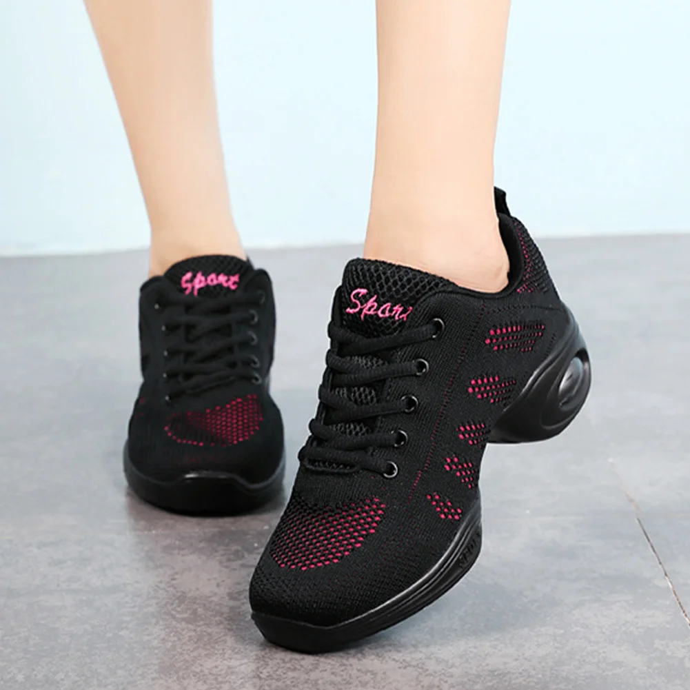 Jazz Shoes Breathable Lace-up Sneakers Air Cushion Athletic Walking Dance Shoes Split Sole for Women