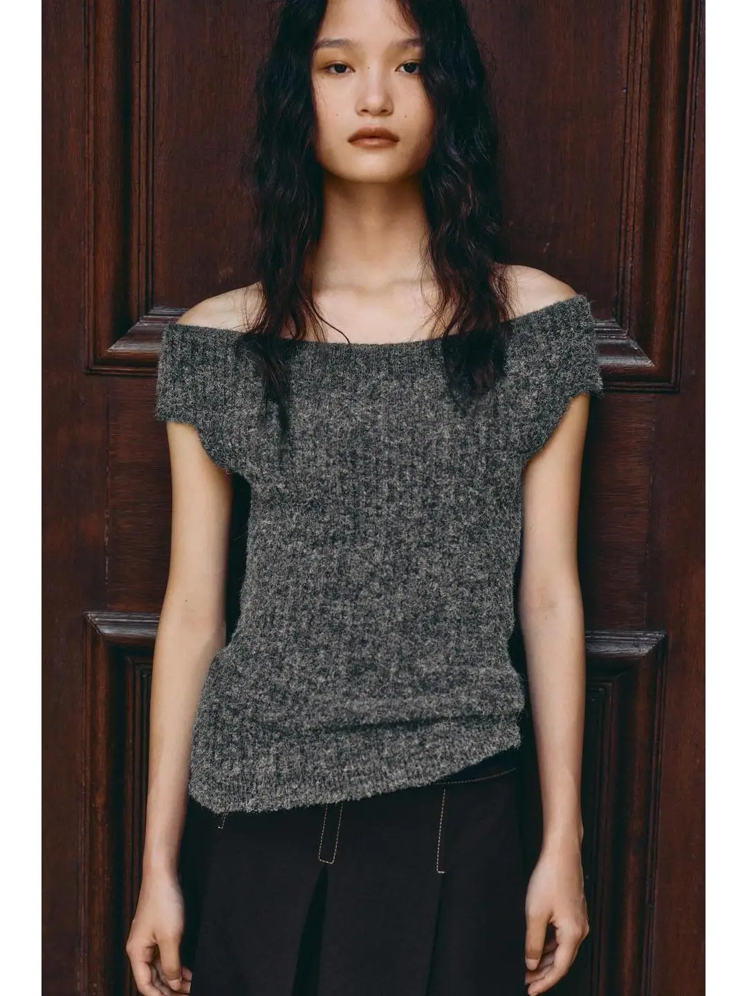 

mat Knitted Slim Fit oulder Bared One oulder Straight Leg Tube Top Women's Soft Carbon Fiber Linen Camere Blend