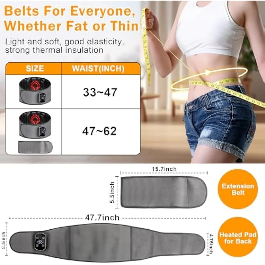 Cordless Heating Pad for Back Pain Relief Lumbar Massaager with Heat Heated Back Belt Abdomen Warmer Lumbar Support Rechargeabl