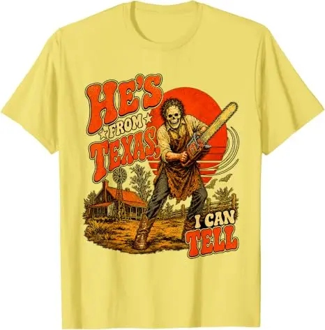 Er kommt aus Texas, das kann ich dir sagen. Kettensägen-Horror-Halloween-T-Shirt, Y2k Texas Kettensägen-Skelett Country Grafik-Bekleidung, weiche Baumwoll-T-Shirts. – Detail 13