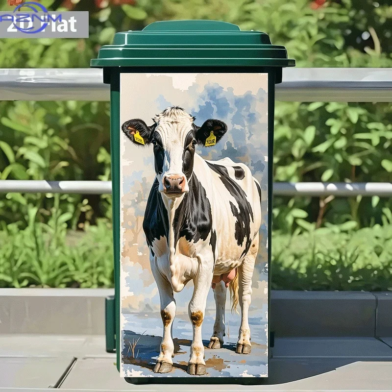 [2D Flat Printing]1pc Trash Can Sticker[Title Has Been Translated, Do Not Change] Spotted Dairy Cow Portrait Theme Design Wall