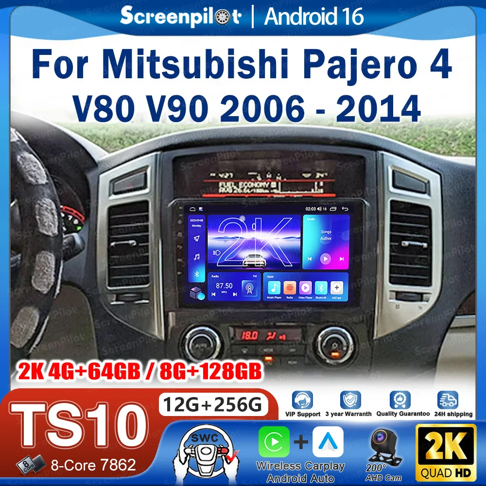 

Автомагнитола Android 16 для Mitsubishi Pajero 4 V80 V90 2006-2014 с CarPlay, сенсорным экраном, Wi-Fi, 8-ядерным процессором и Bluetooth