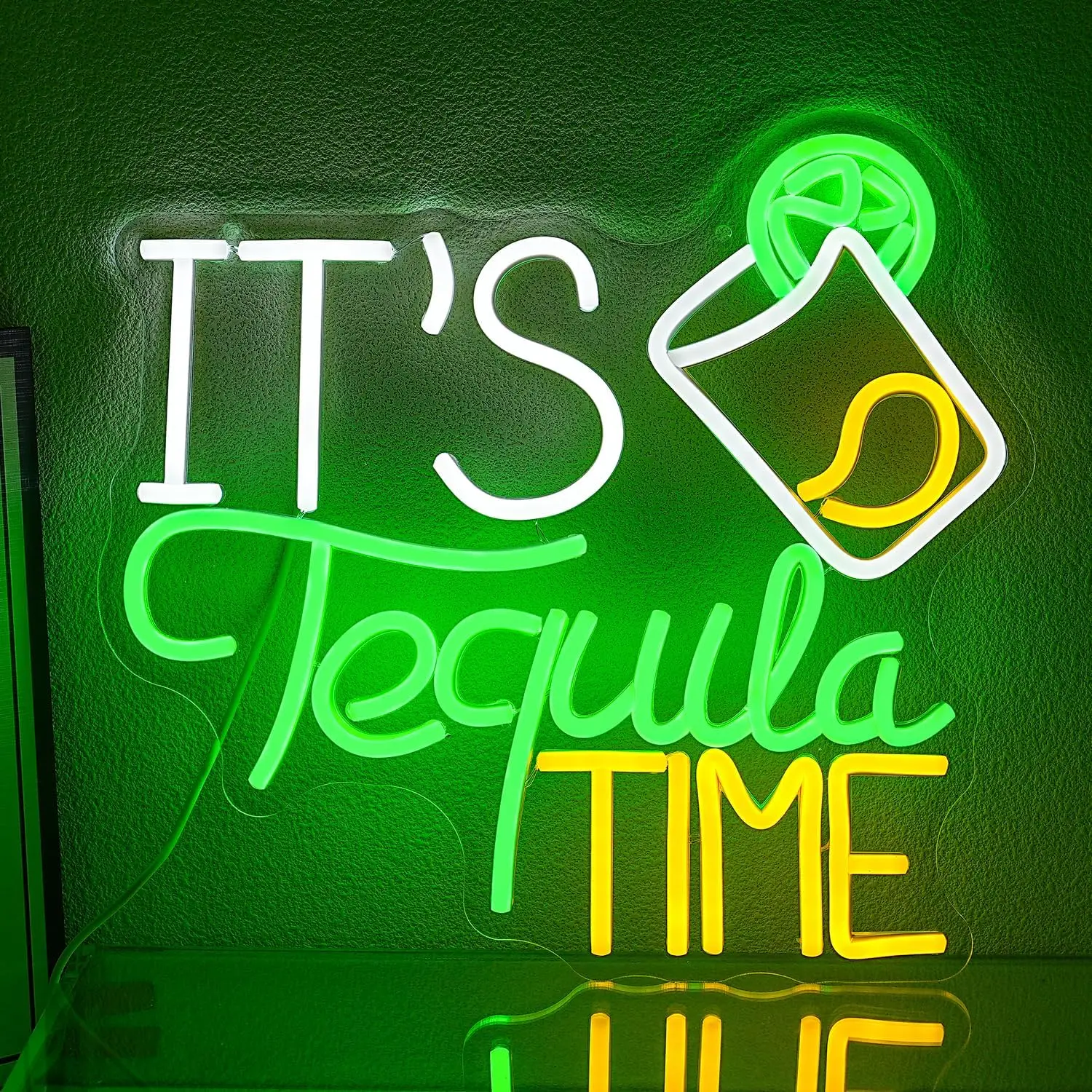 It's Tequila Time Neon Sign LED Wall Art Cocktail Bottle Lime Glow USB Powered Dimmable Acrylic Lamp Bar Party Home Decor
