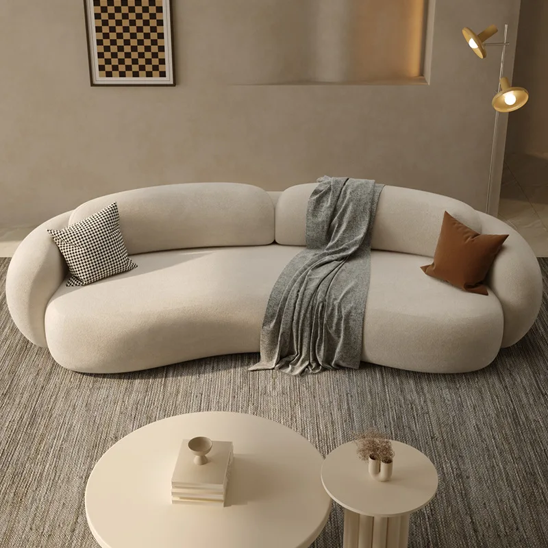French Fabric Modern Style Arc Sofa Set Sponge Filled Small Apartment Barber Shop Rest Area Reception Room