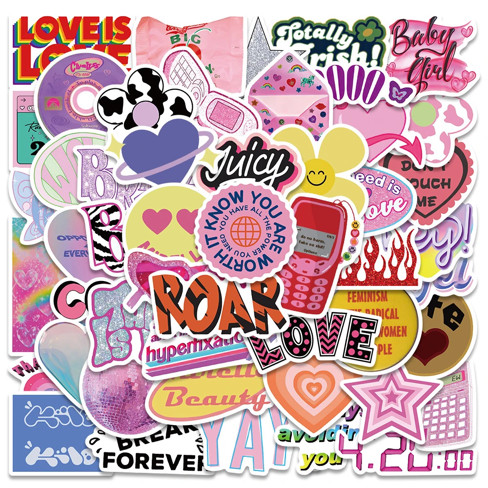 

10/30/50pcs Cute Pink INS Style Girl Aesthetic Stickers Decals Laptop Luggage Scrapbook Guitar Car Phone Cartoon Sticker Kid Toy