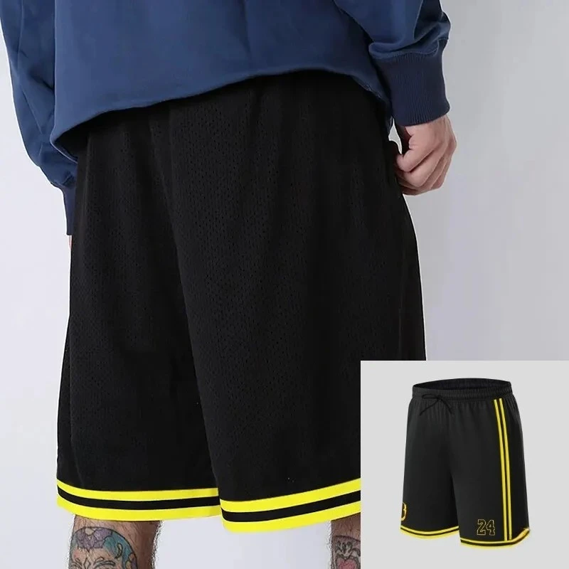 

Новые летние мужские шорты с черным и желтым узором No 8 и 24, баскетбольные брюки, повседневные спортивные штаны для фитнеса, бега, уличного мяча