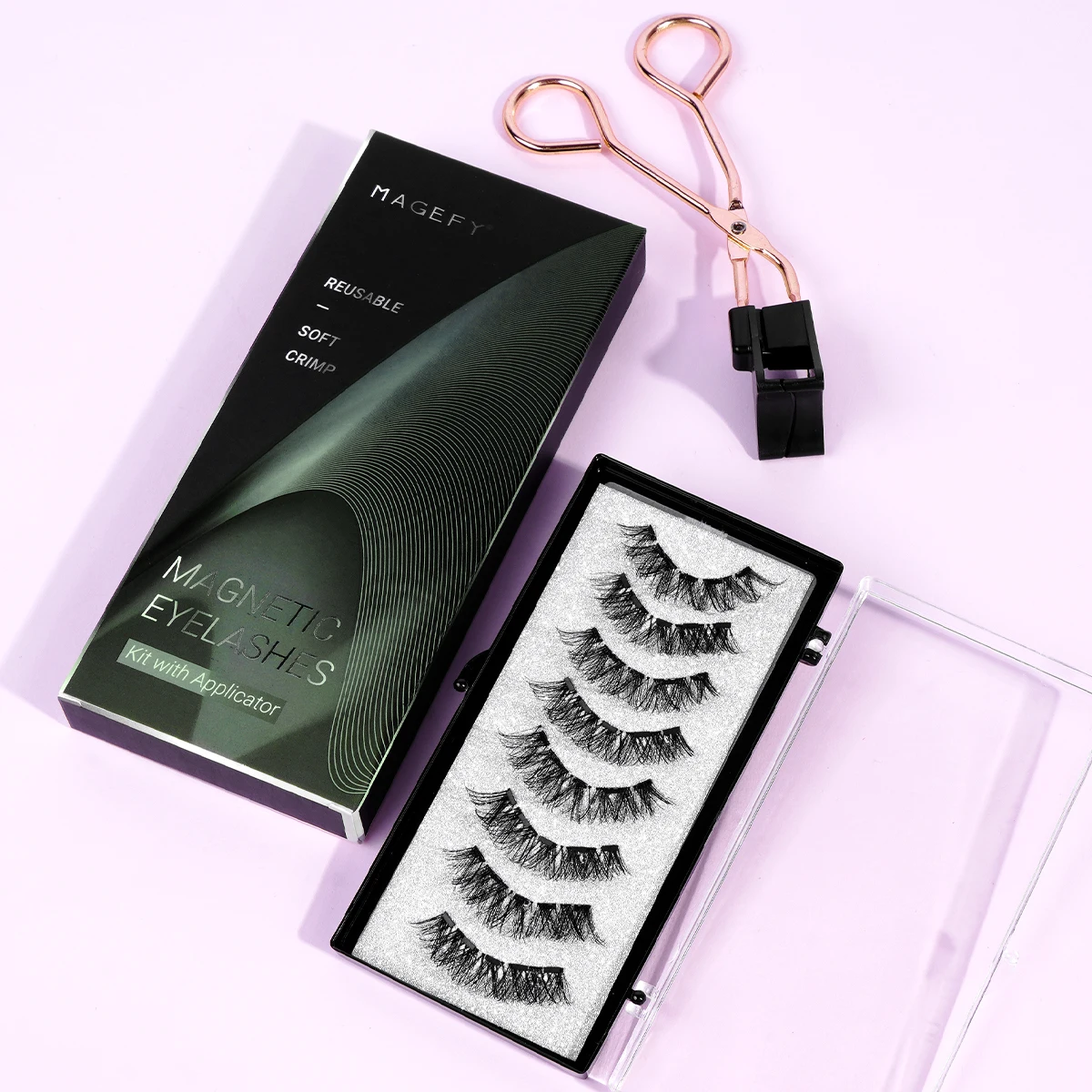 MAGEFY 2 Pairs Magnetic Eyelashes with Applicator Glue Free Waterproof and Sweat proof More Styles Cat Eye Lashes for Beginners