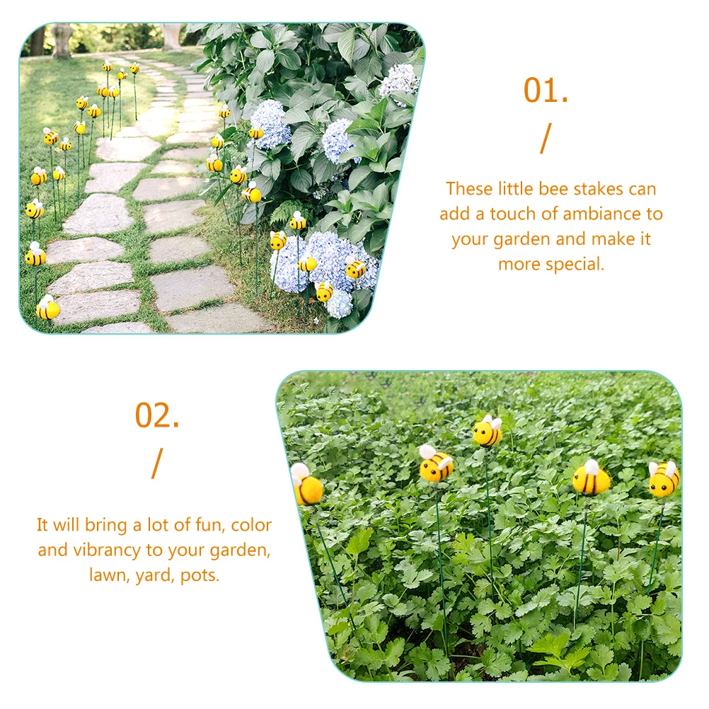 

5pcs Green Plant Decoration Non-woven Bee Yard Stake Garden Decorative Stakes Outdoor Spring Decorations Vibrant Colorful