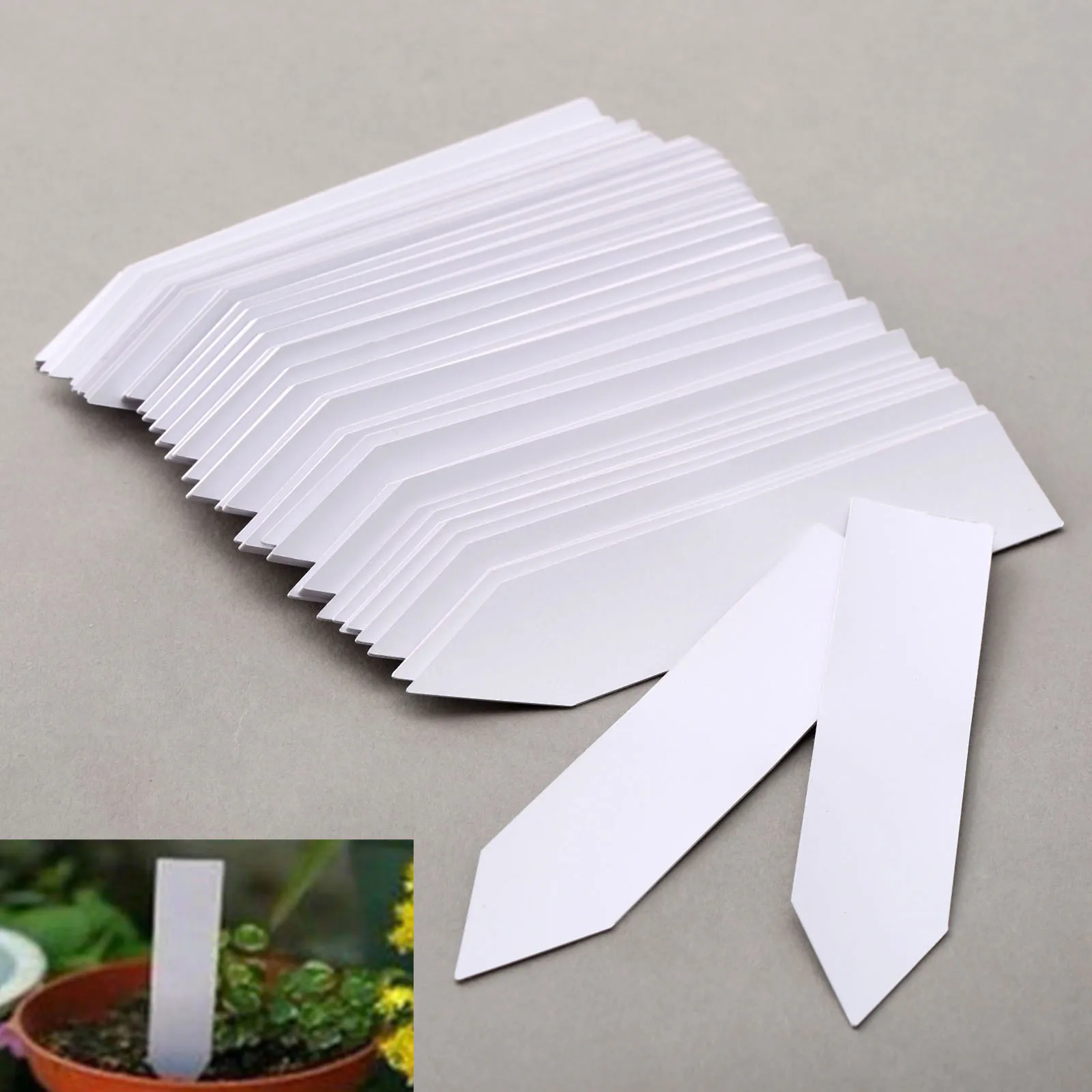 100Pcs PVC Garden Flower Pots Plant Tags Stake Tags Nursery Seedlings Tracking Labels Reusable Bonsai Plant Markers 10*2cm White