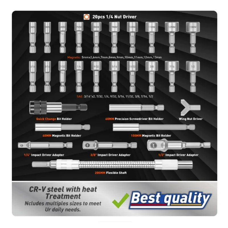 258‑Piece Chrome Vanadium Steel Screwdriver Bit Set Ratchet Wrench Nut Setters Safety Drill Bits Kit