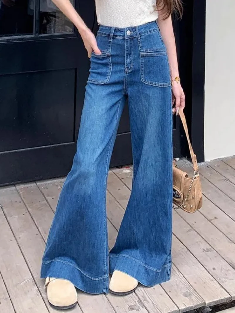 Streetwear Denim Flare Pants Jesienna odzież damska Spodnie z szeroką nogawką Spodnie jeansowe Vintage Fashion Boot Cut Jean Pants