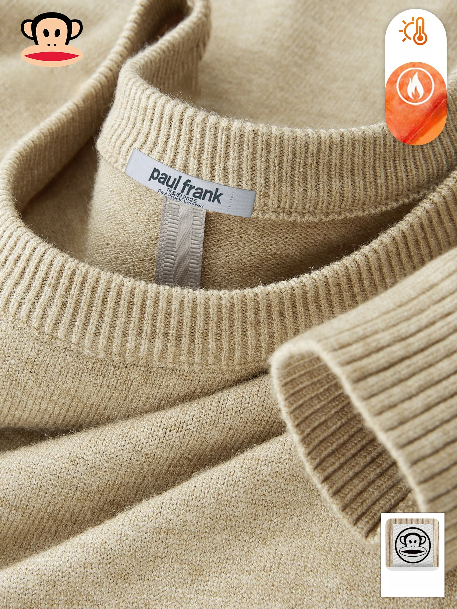 

Мужской зимний теплый вязаный свитшот Paul Frank, повседневный базовый топ, однотонный, простой, удобный крой