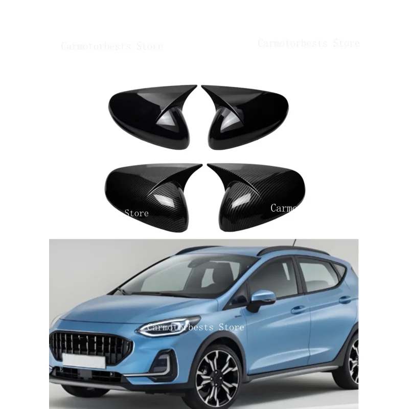 Car  Rearview Side Mirror Cover Fit For  Ford Fiesta MK8 2017-2024 Wing Cap Rear View Case Trim Carbon Fiber