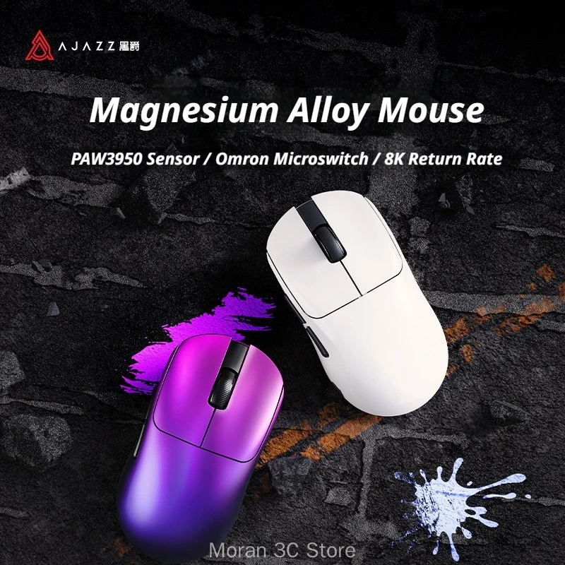 Ajazz Am5 Wireless Gaming Mouse Paw3950 Tri Mode 2.4G 8K Lightweight Magnesium Alloy Ergonomic Mouse For Pc Gamer Computer