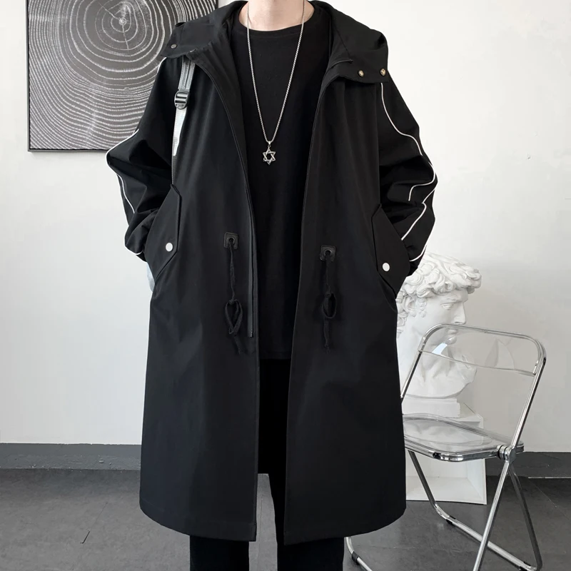 

Nice Autumn Pop Korean Windbreaker Men's Medium Long Casual Trend Loose Trench Coat Man Oversize Clothing