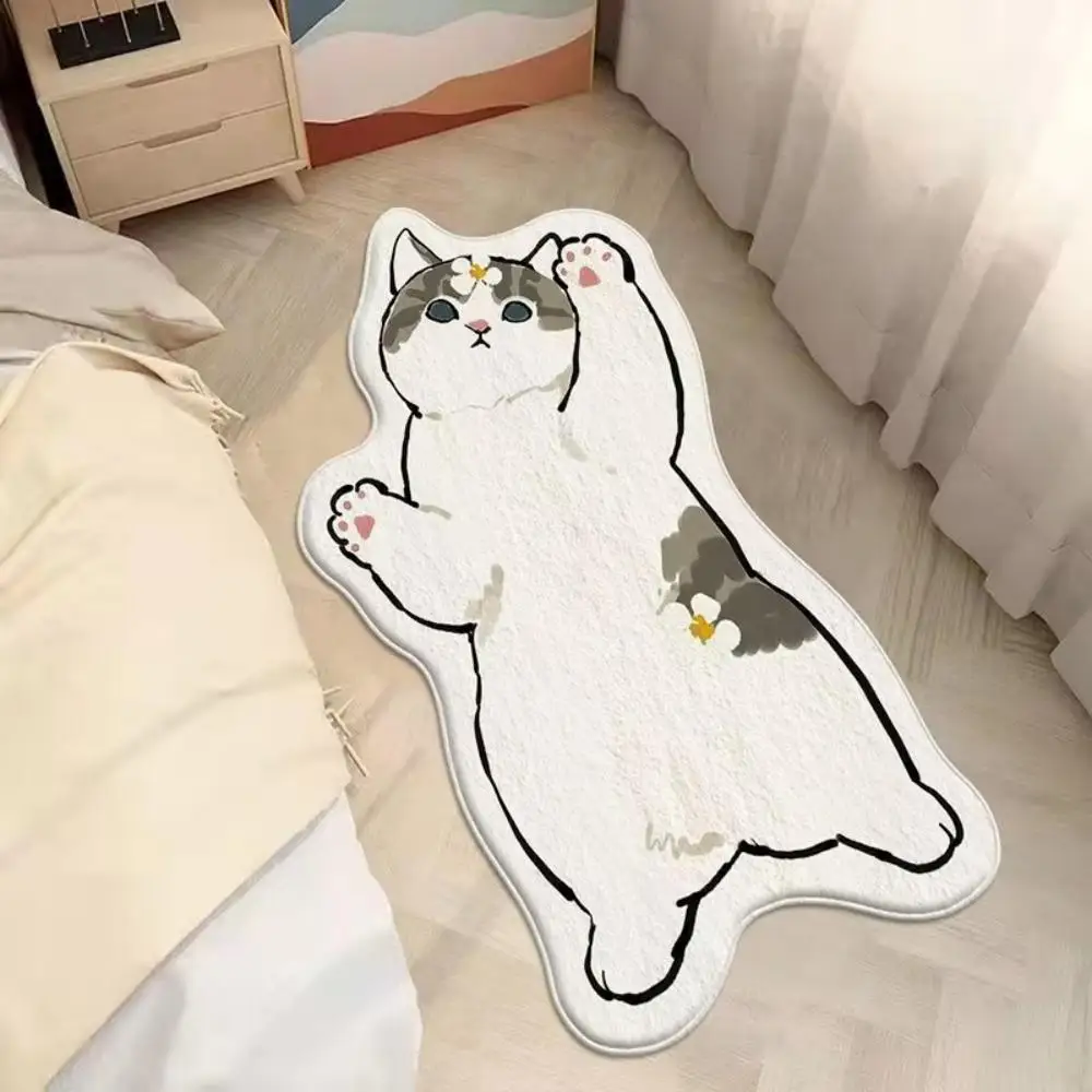 VIKAMA Cat Imitation Cashmere Carpet Kawaii Bedroom Bed Blanket With Cute Cartoon Plush Household Rug on Living Room Floor