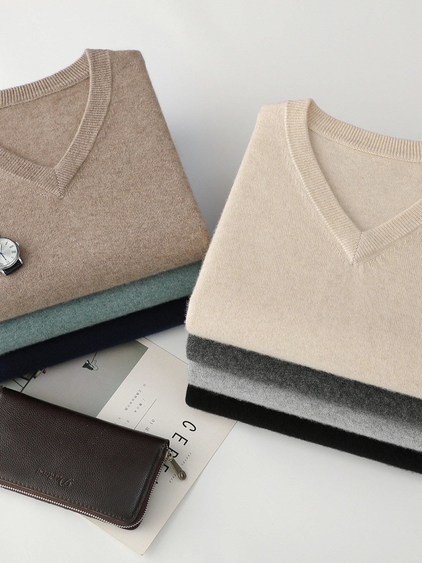 

Smart Casual Autumn Winter Man Sweater Classic 100% Merino Wool Knitwear V-Neck Pullover Long Sleeve Clothing Tops Men Jumper