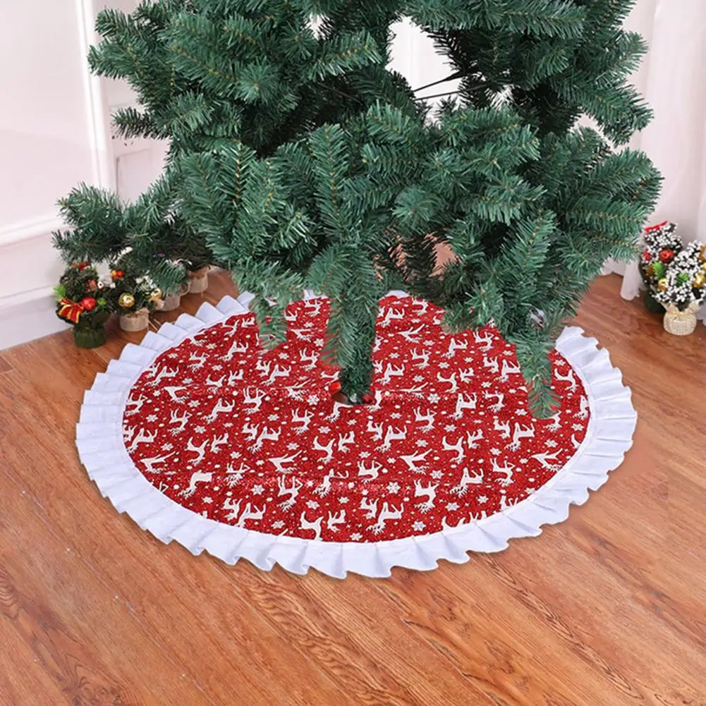 

Party Tree Skirt Exquisite Cartoon Snowflake Elk Christmas Tree Skirt Festive Holiday Decoration for Merry Christmas Happy New