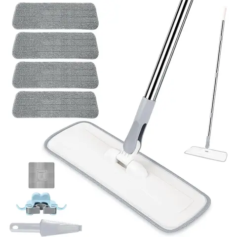 Microfiber Mop for Cleaning Floors, 55 Inch Extendable Flat Mop with 4 Reusable Washable Pads, Wet Dry and Dust Mop for Bathroom