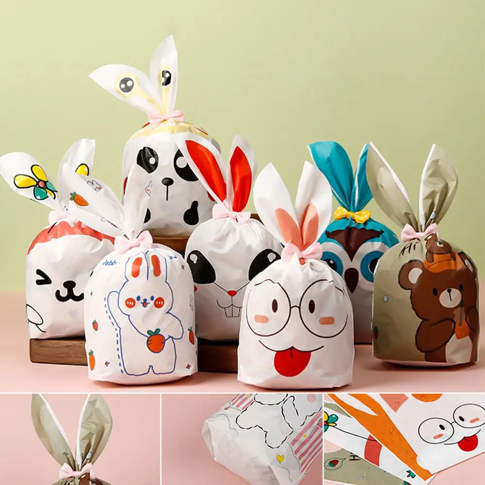 50PCS Bunny Ear Cookie Bags Package Pocket Event Party Supplies Snack Decoration Easter Rabbit Candy Biscuit Gifts Bag