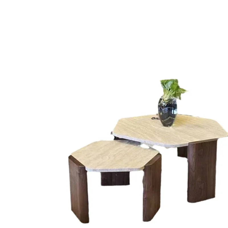 Wabi Sanfeng журнальный столик из травертина из цельного дерева, минималистичный маленький чайный столик для гостиной, бытовой круглый Ян