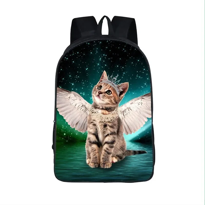 Kawaii gato preto branco anjo asa impressão mochila crianças sacos de escola adolescente mochilas de armazenamento meninas meninos sacos de viagem ao ar livre